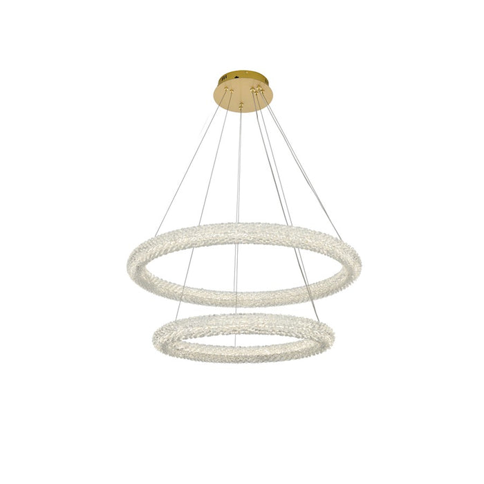 Elegant Lighting Bowen 2 Light 32"L Chandelier, Satin Gold/Clear
