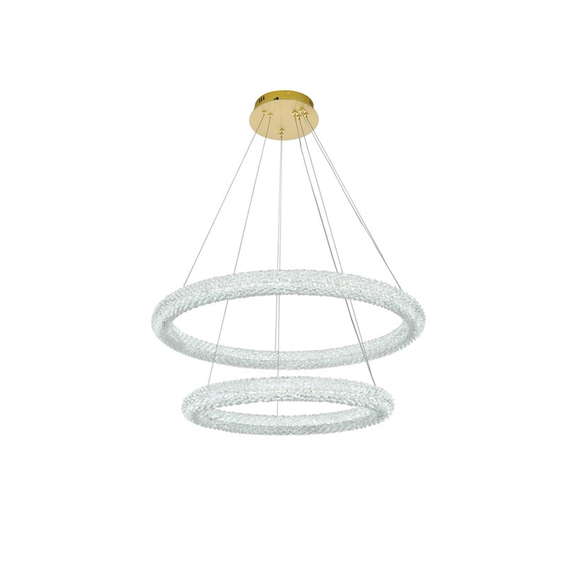 Elegant Lighting Bowen 2 Light 32"L Chandelier, Satin Gold/Clear