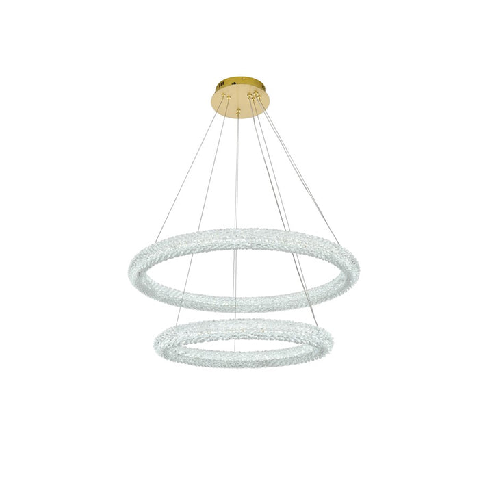 Elegant Lighting Bowen 2 Light 32"L Chandelier, Satin Gold/Clear