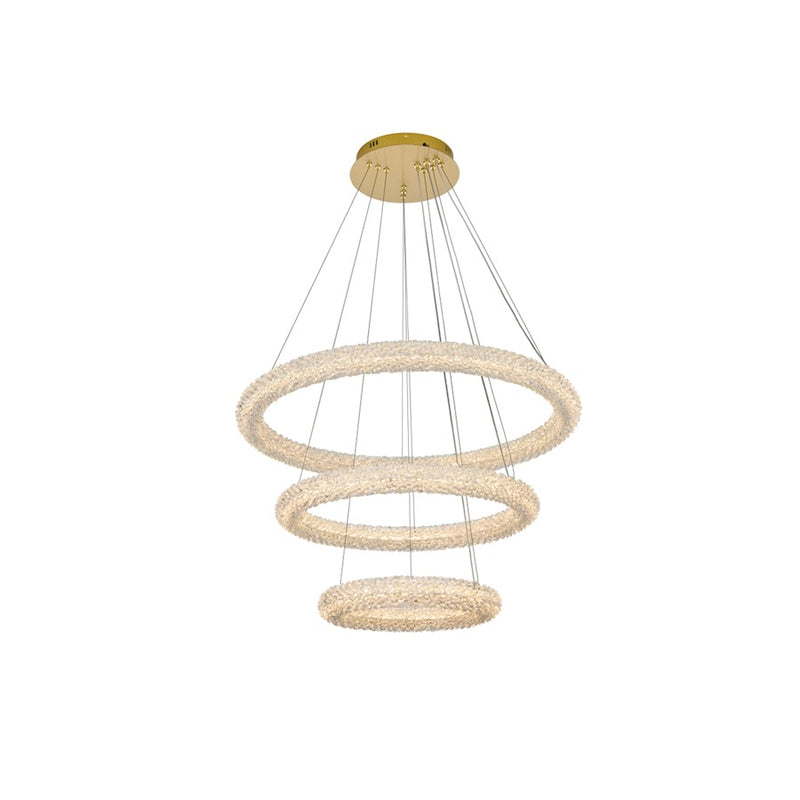 Elegant Lighting Bowen 3 Light 32" Chandelier, Satin Gold/Clear