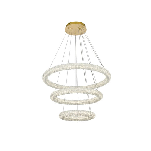 Elegant Lighting Bowen 3 Light 32" Chandelier, Satin Gold/Clear