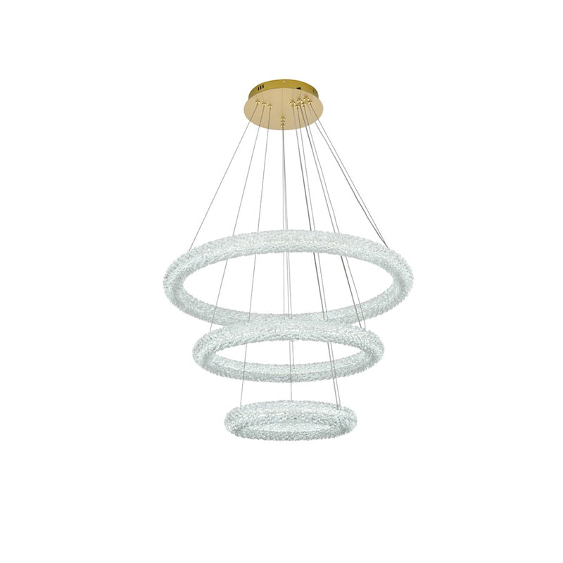 Elegant Lighting Bowen 3 Light 32" Chandelier, Satin Gold/Clear