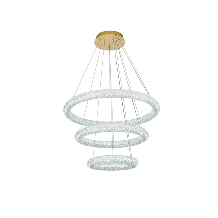 Elegant Lighting Bowen 3 Light 32" Chandelier, Satin Gold/Clear