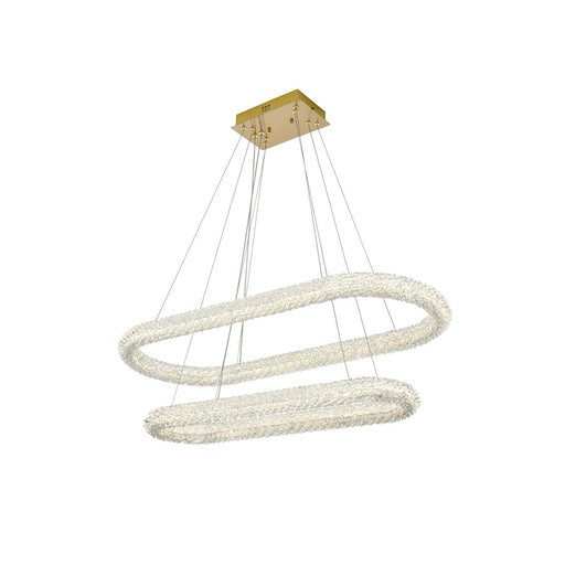 Elegant Lighting Bowen 2 Light 42"L Chandelier, Satin Gold/Clear
