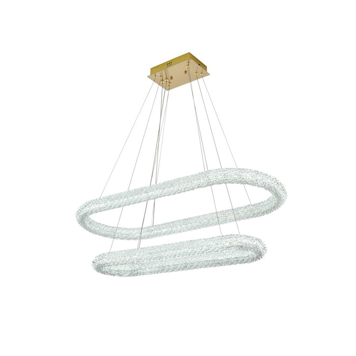 Elegant Lighting Bowen 2 Light 42"L Chandelier, Satin Gold/Clear