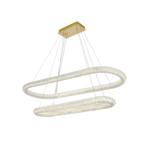 Elegant Lighting Bowen 2 Light 51"L Chandelier, Satin Gold/Clear