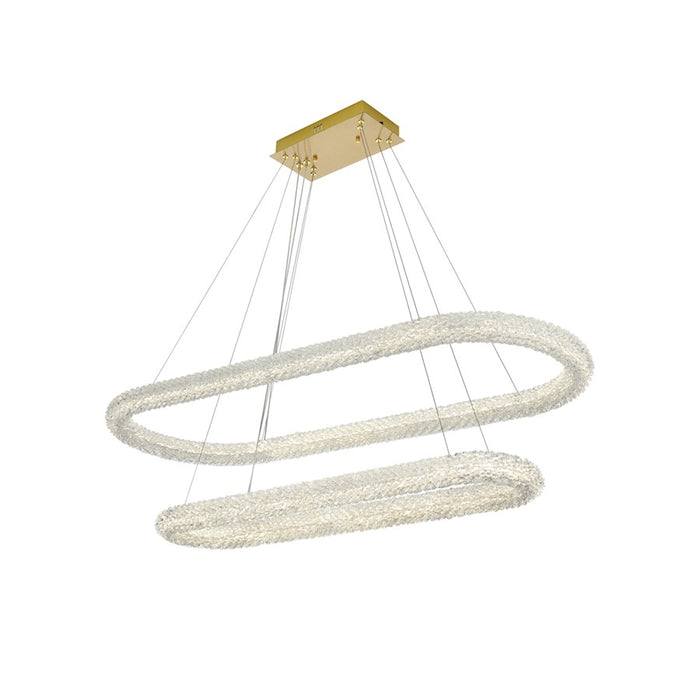 Elegant Lighting Bowen 2 Light 51"L Chandelier, Satin Gold/Clear