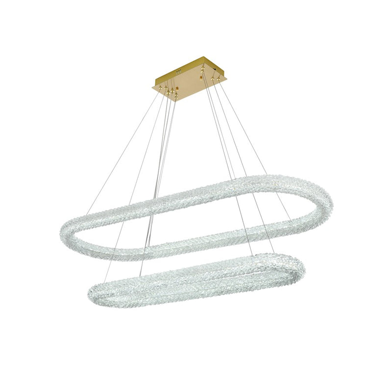 Elegant Lighting Bowen 2 Light 51"L Chandelier, Satin Gold/Clear