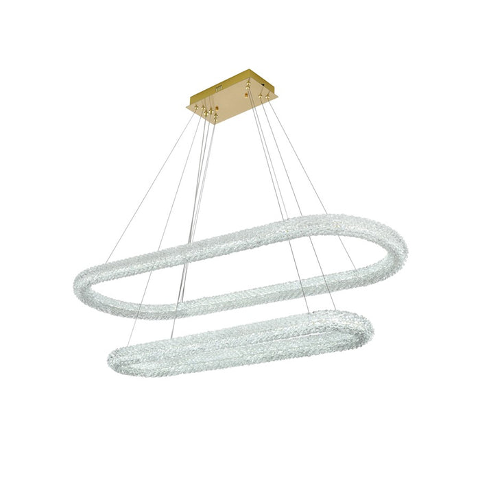 Elegant Lighting Bowen 2 Light 51"L Chandelier, Satin Gold/Clear