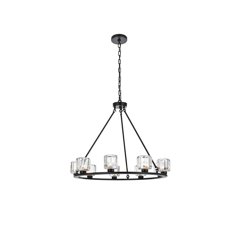 Elegant Lighting Cadence 9 Light 32" Chandelier, Black/Clear/Clear