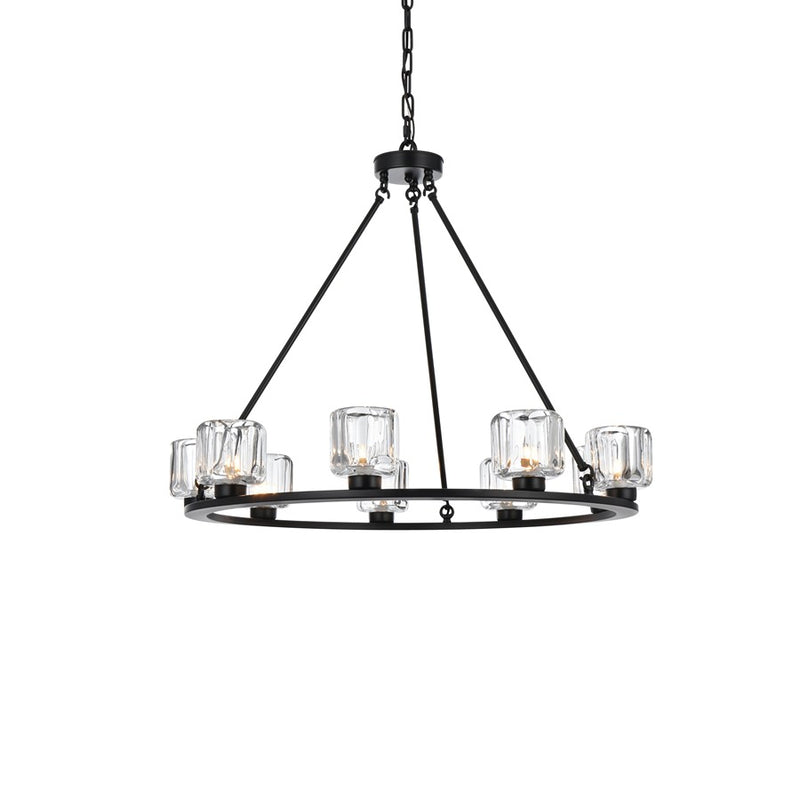 Elegant Lighting Cadence 9 Light 32" Chandelier, Black/Clear/Clear