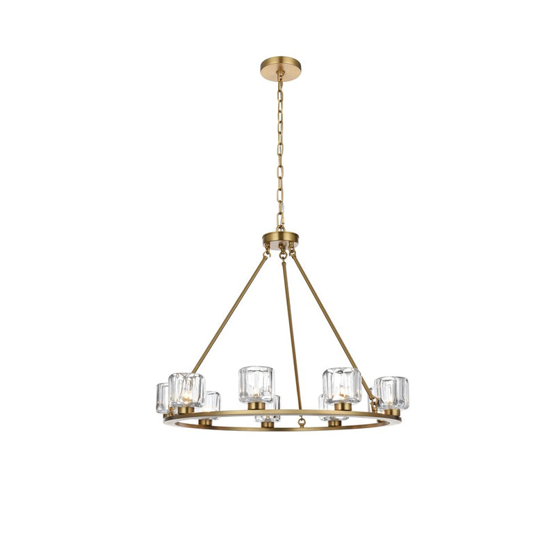 Elegant Lighting Cadence 9Lt 32" Chandelier, Satin Gold/Clear/Clear
