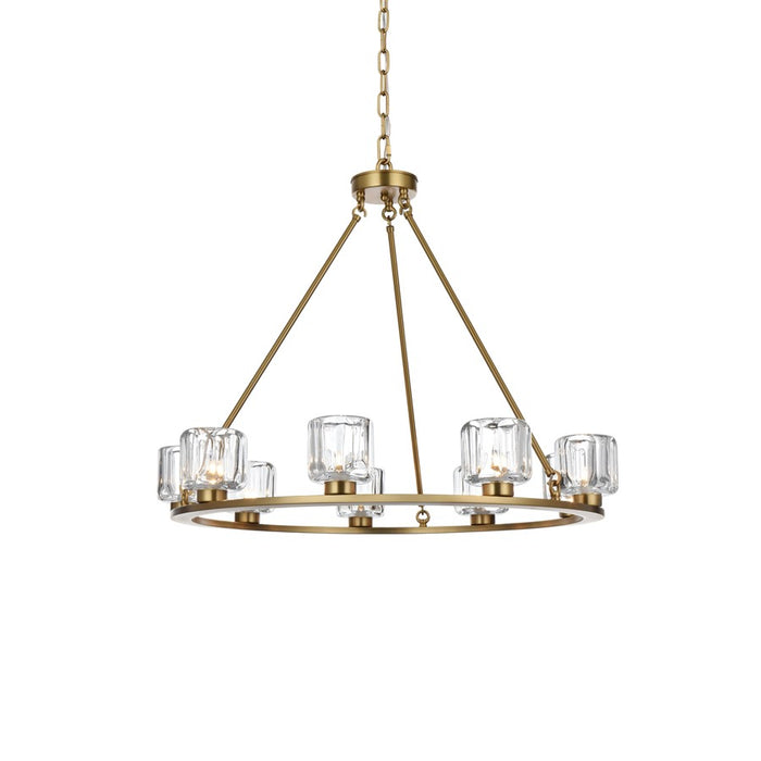 Elegant Lighting Cadence 9Lt 32" Chandelier, Satin Gold/Clear/Clear