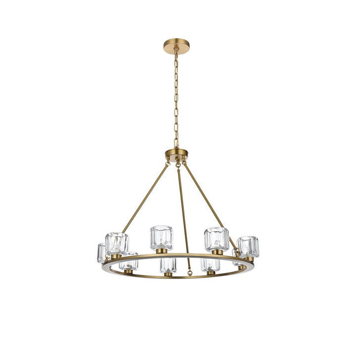 Elegant Lighting Cadence 9Lt 32" Chandelier, Satin Gold/Clear/Clear