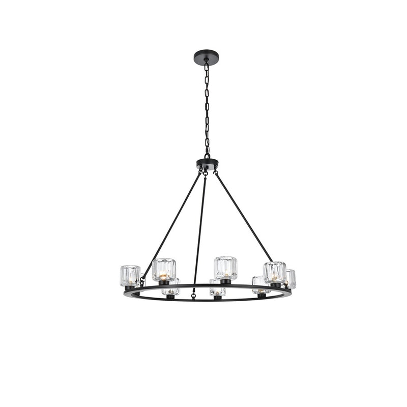 Elegant Lighting Cadence 9 Light 36" Chandelier, Black/Clear/Clear