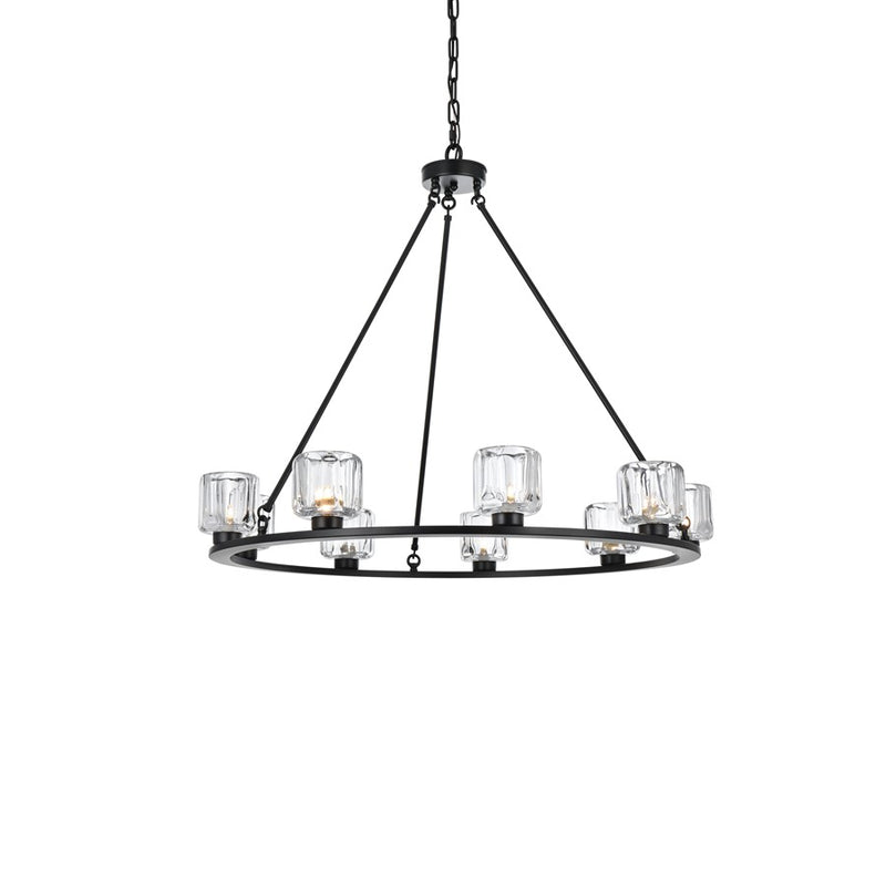 Elegant Lighting Cadence 9 Light 36" Chandelier, Black/Clear/Clear