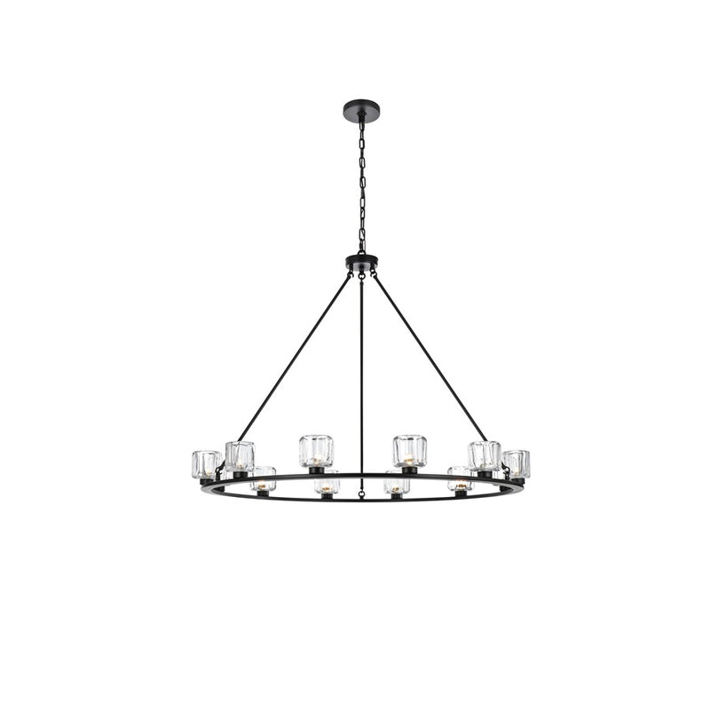 Elegant Lighting Cadence 12 Light 48" Chandelier, Black/Clear/Clear