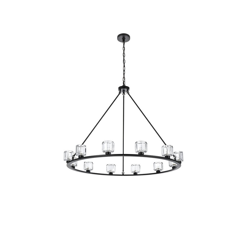 Elegant Lighting Cadence 12 Light 48" Chandelier, Black/Clear/Clear