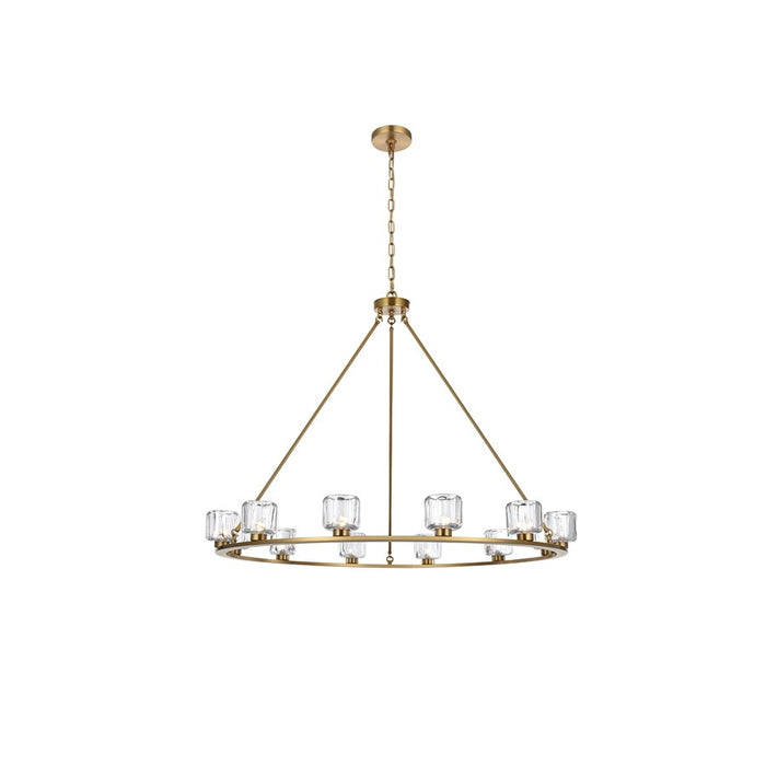 Elegant Lighting Cadence 12Lt 48" Chandelier, Satin Gold/Clear/Clear - 5100D48SG