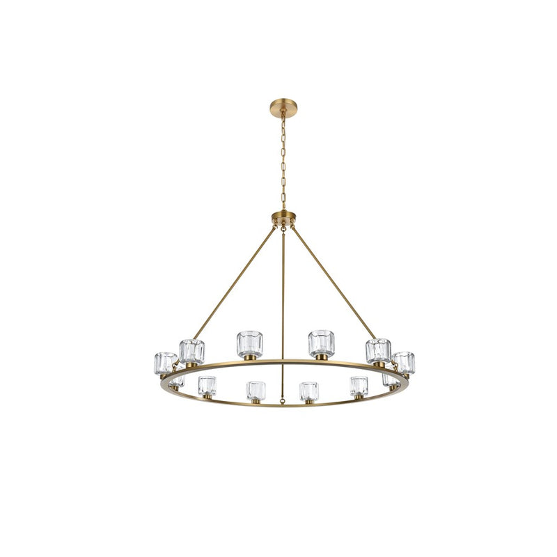 Elegant Lighting Cadence 12Lt 48" Chandelier, Satin Gold/Clear/Clear