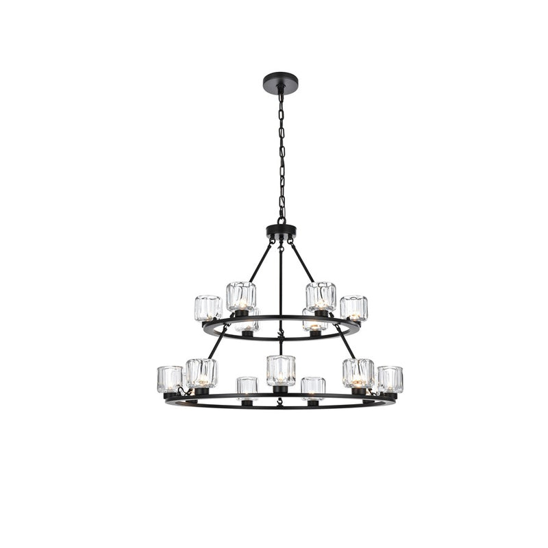 Elegant Lighting Cadence 15 Light 36" Chandelier, Black/Clear/Clear