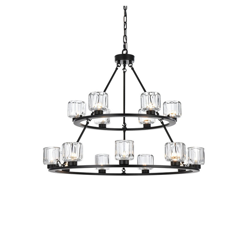 Elegant Lighting Cadence 15 Light 36" Chandelier, Black/Clear/Clear