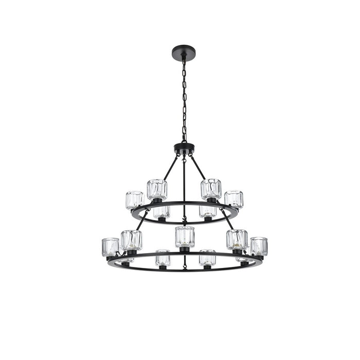 Elegant Lighting Cadence 15 Light 36" Chandelier, Black/Clear/Clear