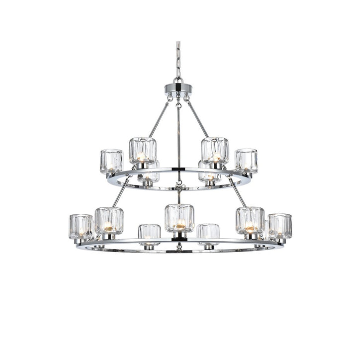 Elegant Lighting Cadence 15 Light 36" Chandelier, Chrome/Clear/Clear