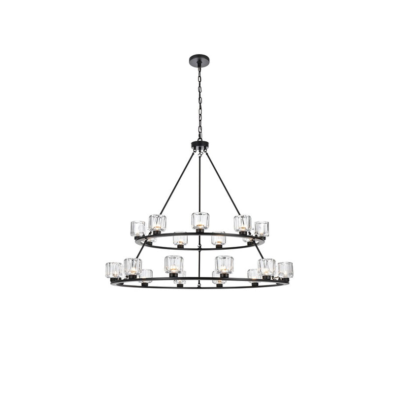 Elegant Lighting Cadence 21 Light 48" Chandelier, Black/Clear/Clear