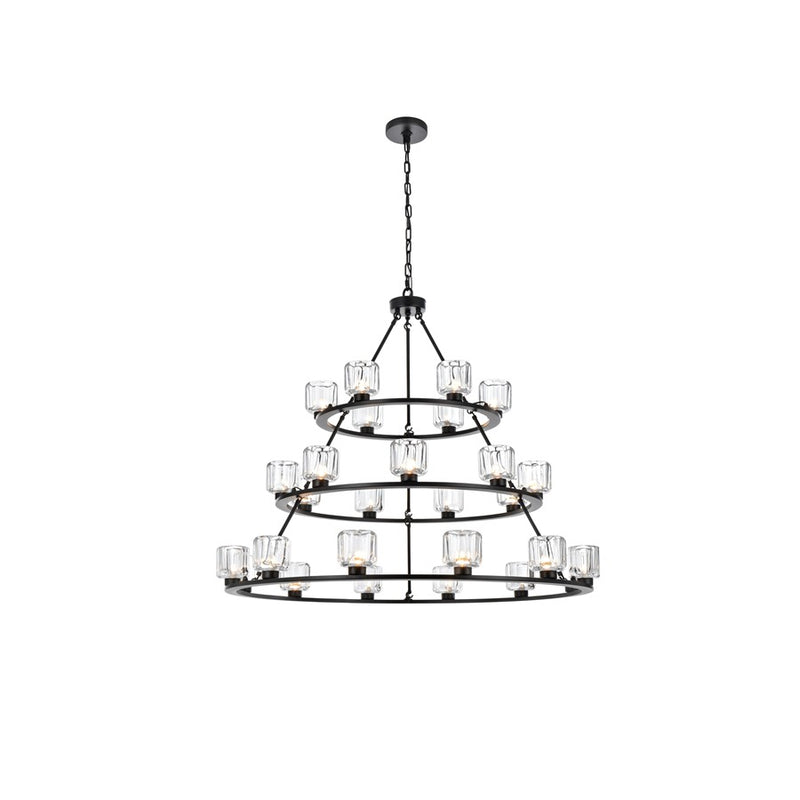 Elegant Lighting Cadence 27 Light 48" Chandelier, Black/Clear/Clear