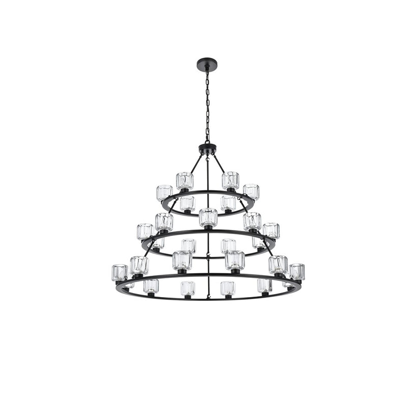Elegant Lighting Cadence 27 Light 48" Chandelier, Black/Clear/Clear