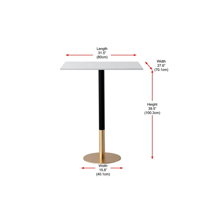 Elegant Decor Ronan 31.5" Pub Table, White/Gold, White and Gold