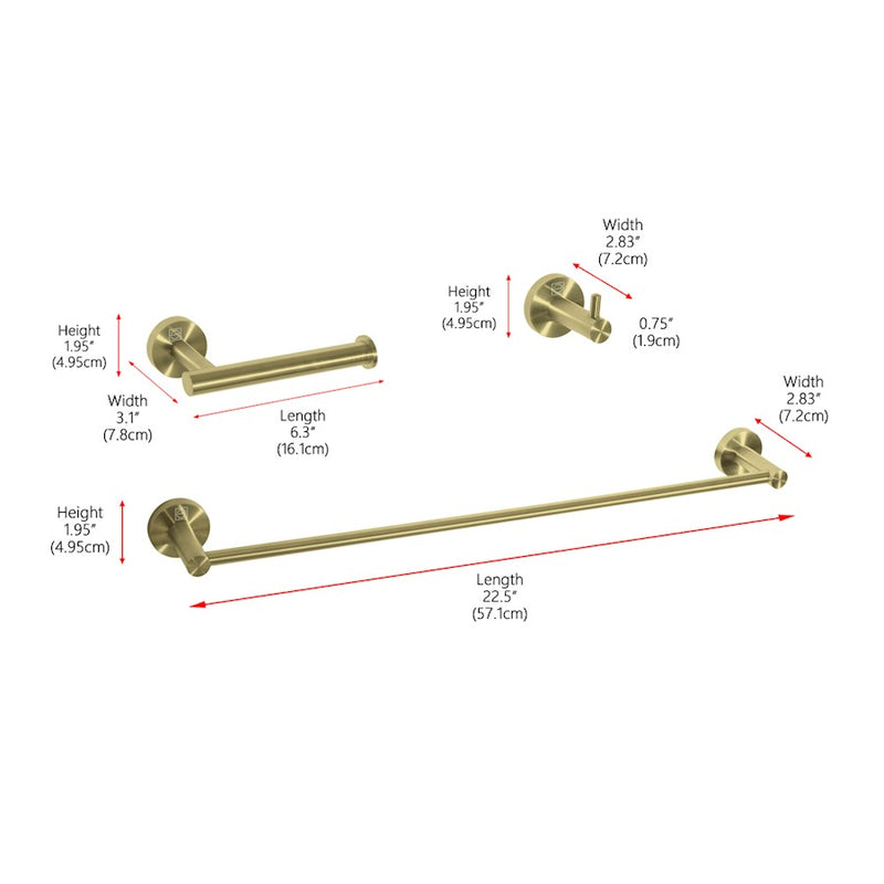 Elegant Lighting Freya 3Pc Bathroom Hardware Set, Brushed Gold