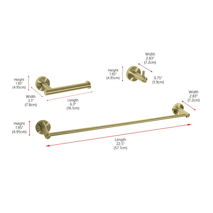 Elegant Lighting Freya 3Pc Bathroom Hardware Set, Brushed Gold
