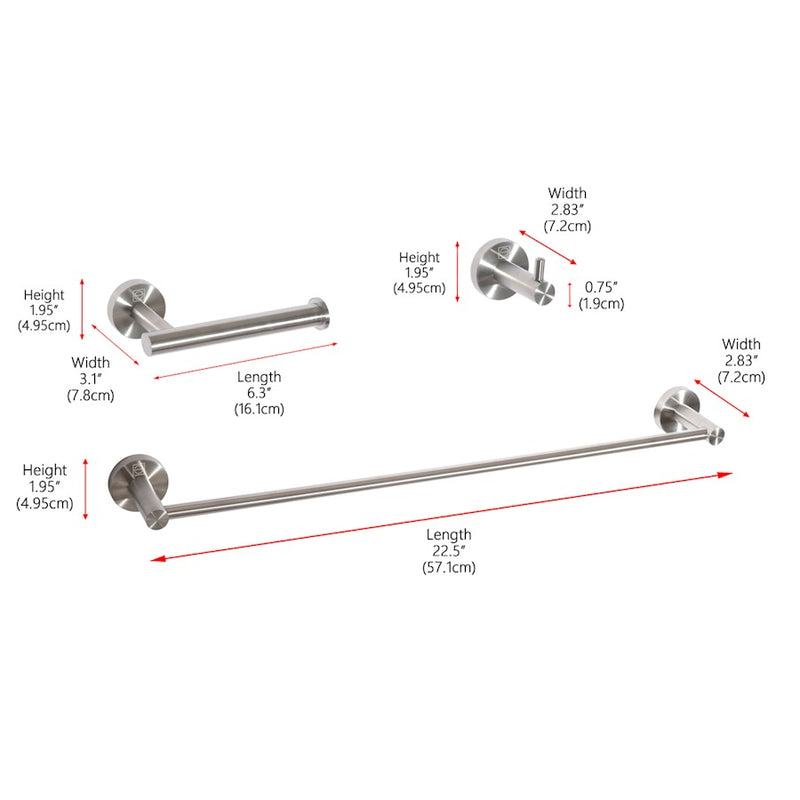 Elegant Lighting Freya 3Pc Bathroom Hardware Set, Brushed Nickel