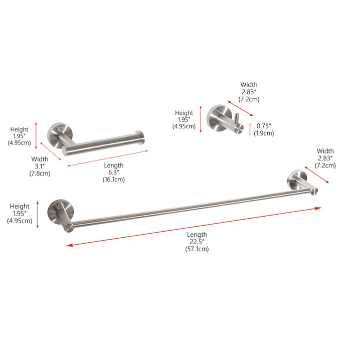 Elegant Lighting Freya 3Pc Bathroom Hardware Set, Brushed Nickel