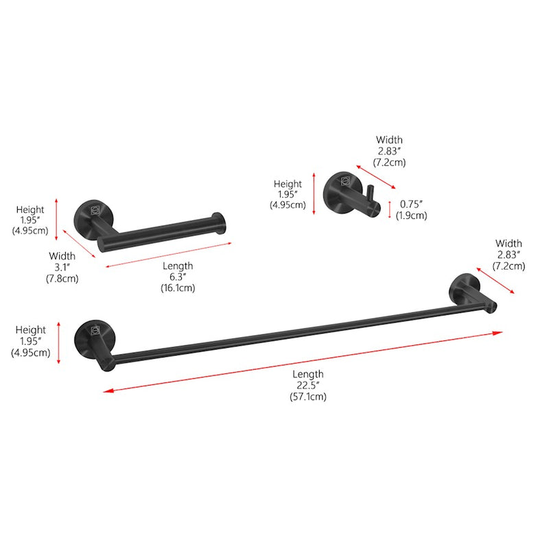 Elegant Lighting Freya 3Pc Bathroom Hardware Set, Matte Black