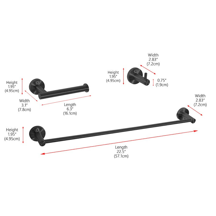 Elegant Lighting Freya 3Pc Bathroom Hardware Set, Matte Black