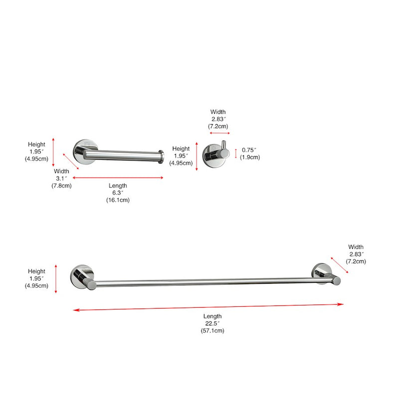Elegant Lighting Freya 3Pc Bathroom Hardware Set, Chrome