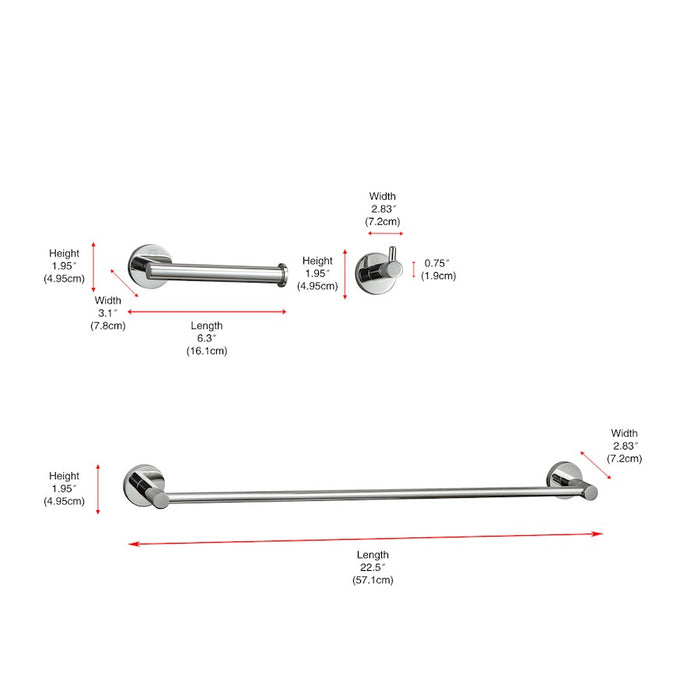 Elegant Lighting Freya 3Pc Bathroom Hardware Set, Chrome