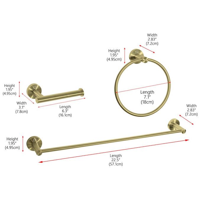 Elegant Lighting Alma 3Pc Bathroom Hardware Set, Brushed Gold