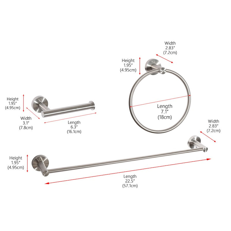 Elegant Lighting Alma 3Pc Bathroom Hardware Set, Brushed Nickel