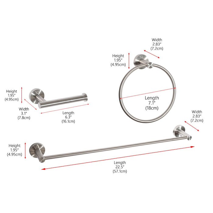 Elegant Lighting Alma 3Pc Bathroom Hardware Set, Brushed Nickel