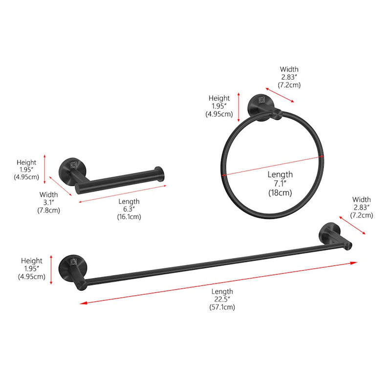 Elegant Lighting Alma 3Pc Bathroom Hardware Set, Matte Black