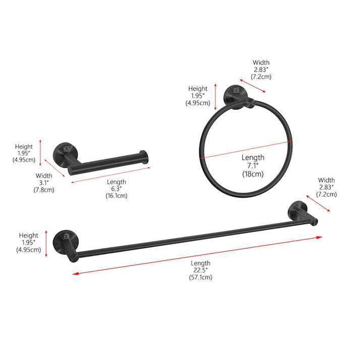 Elegant Lighting Alma 3Pc Bathroom Hardware Set, Matte Black