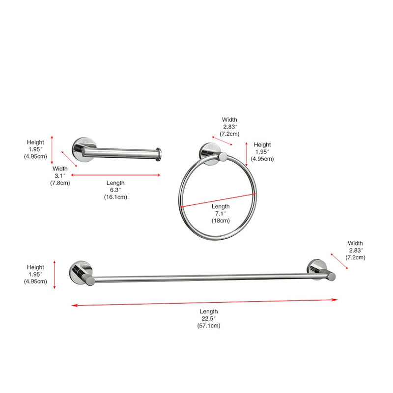 Elegant Lighting Alma 3Pc Bathroom Hardware Set, Chrome