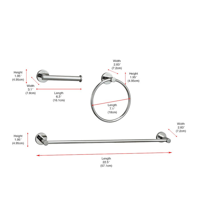 Elegant Lighting Alma 3Pc Bathroom Hardware Set, Chrome