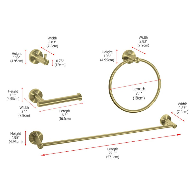 Elegant Lighting Freya 4Pc Bathroom Hardware Set, Brushed Gold