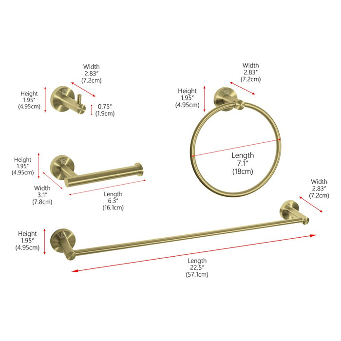 Elegant Lighting Freya 4Pc Bathroom Hardware Set, Brushed Gold