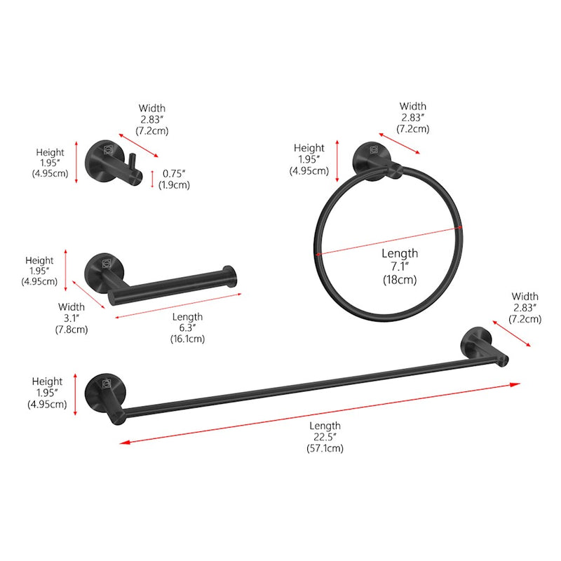 Elegant Lighting Freya 4Pc Bathroom Hardware Set, Matte Black